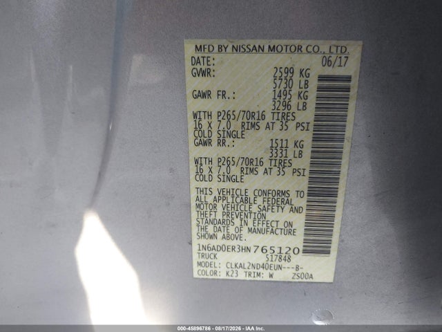 Продажа на аукционе авто 2017 Nissan Frontier Sv, vin: 1N6AD0ER3HN765120, номер лота: 45896786