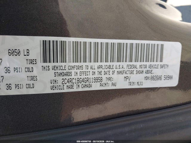 45896788 :رقم المزاد ، 2C4RC1BG4GR119958 vin ، 2016 Chrysler Town & Country Touring مزاد بيع