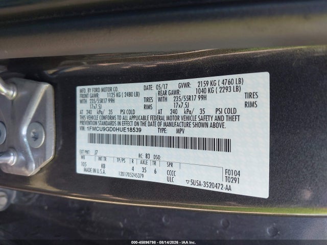 Продаж на аукціоні авто 2017 Ford Escape Se, vin: 1FMCU9GD0HUE18539, номер лоту: 45896798