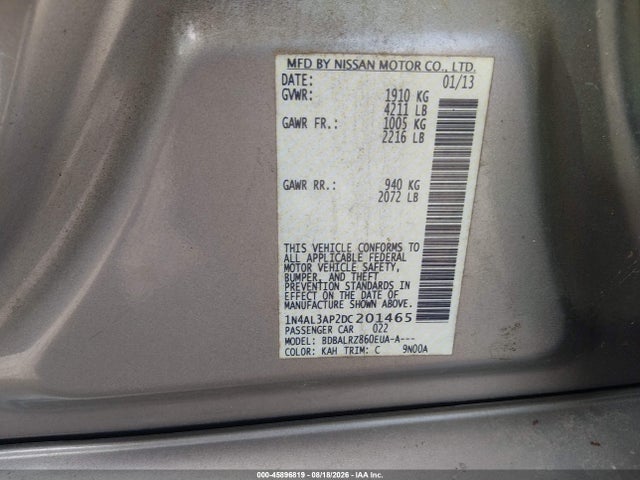 Продаж на аукціоні авто 2013 Nissan Altima 2.5 S, vin: 1N4AL3AP2DC201465, номер лоту: 45896819