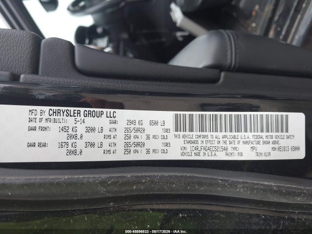 2014 Jeep Grand Cherokee Altitude მანქანა იყიდება აუქციონზე, vin: 1C4RJFAG4EC521540, აუქციონის ნომერი: 45896832