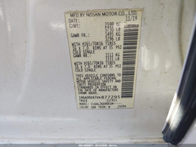 Nissan Frontier Sv 2019 1N6AD0ER7KN877295 Image 9
