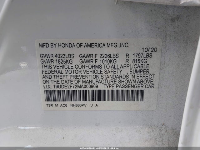 Продажа на аукционе авто 2021 Acura Ilx Premium Package/technology Package, vin: 19UDE2F72MA000909, номер лота: 45896881