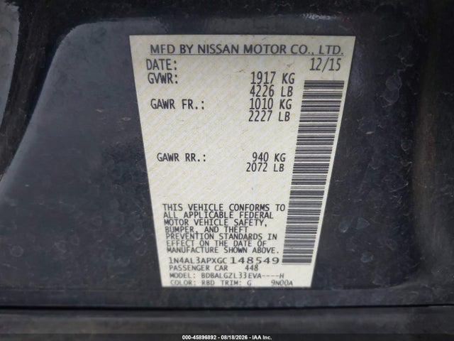 1N4AL3APXGC148549 Nissan Altima 2.5 S