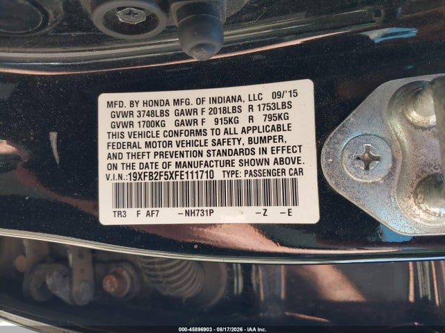 Продаж на аукціоні авто 2015 Honda Civic Lx, vin: 19XFB2F5XFE111710, номер лоту: 45896903