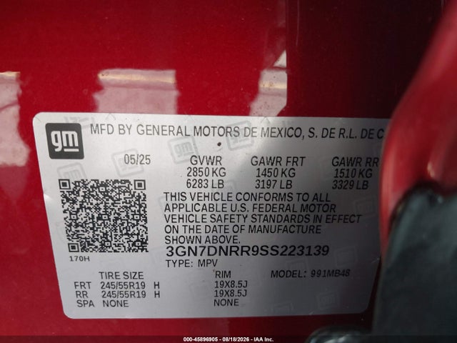Aukcja sprzedaży 2025 Chevrolet Equinox Ev Lt 2, vin: 3GN7DNRR9SS223139, numer aukcji: 45896905