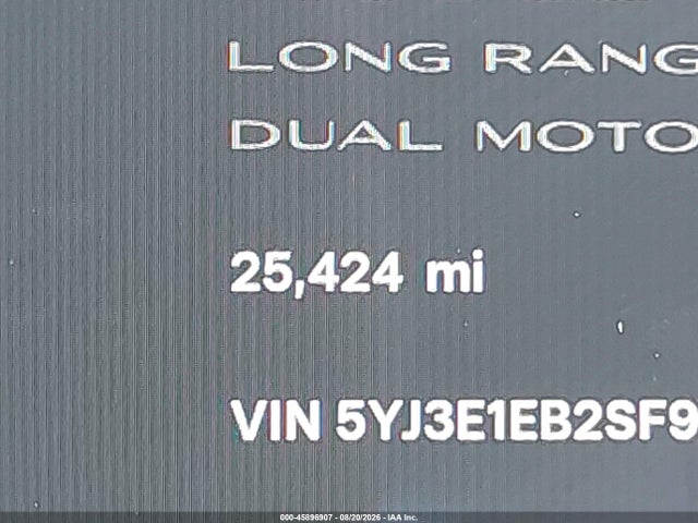 45896907 :رقم المزاد ، 5YJ3E1EB2SF952212 vin ، 2025 Tesla Model 3 Long Range All-wheel Drive مزاد بيع