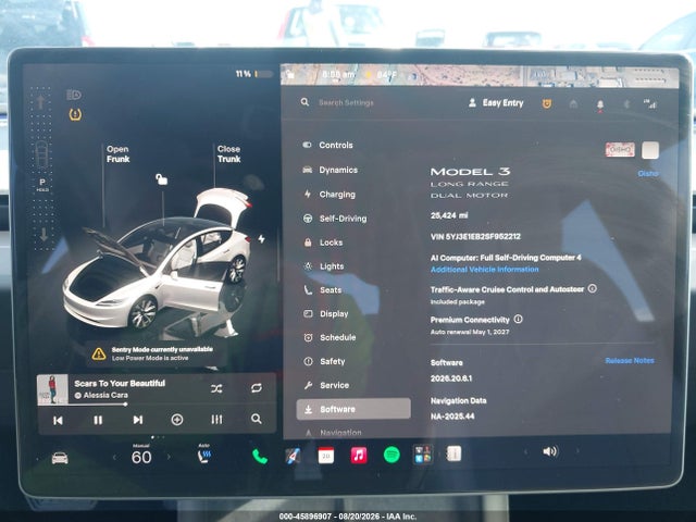 45896907 :رقم المزاد ، 5YJ3E1EB2SF952212 vin ، 2025 Tesla Model 3 Long Range All-wheel Drive مزاد بيع