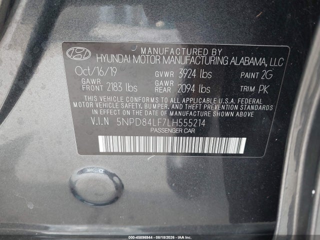 2020 Hyundai Elantra Value Edition მანქანა იყიდება აუქციონზე, vin: 5NPD84LF7LH555214, აუქციონის ნომერი: 45896944