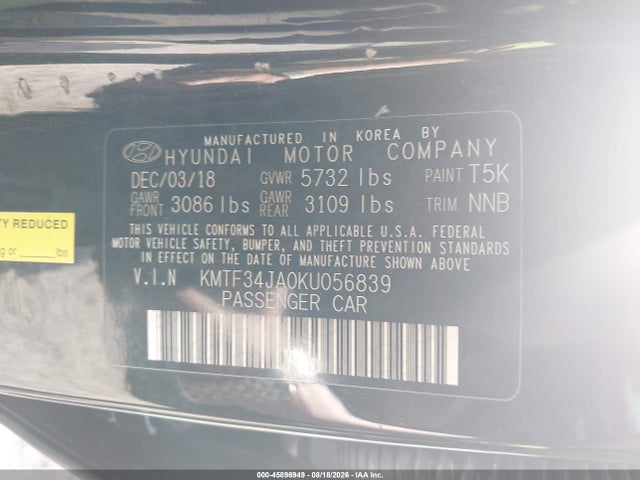 Aukcja sprzedaży 2019 Genesis G90, vin: KMTF34JA0KU056839, numer aukcji: 45896949
