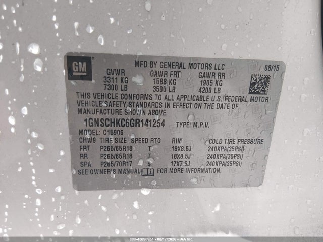 Aukcja sprzedaży 2016 Chevrolet Suburban Lt, vin: 1GNSCHKC6GR141254, numer aukcji: 45896951