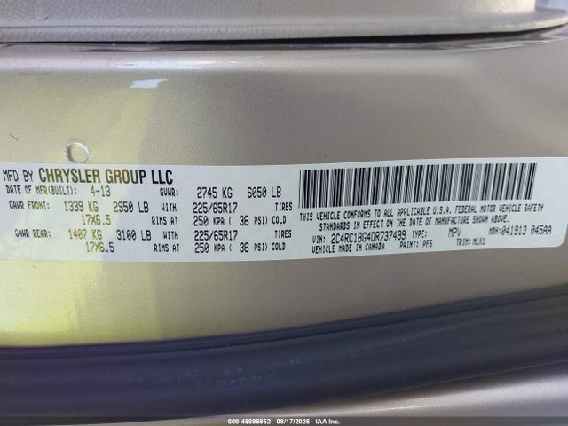 2013 Chrysler Town & Country Touring მანქანა იყიდება აუქციონზე, vin: 2C4RC1BG4DR737499, აუქციონის ნომერი: 45896952