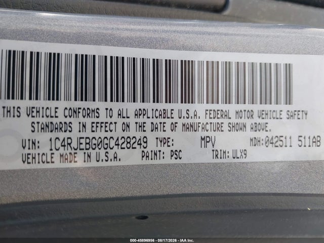1C4RJEBG0GC428249 Jeep Grand Cherokee Limited