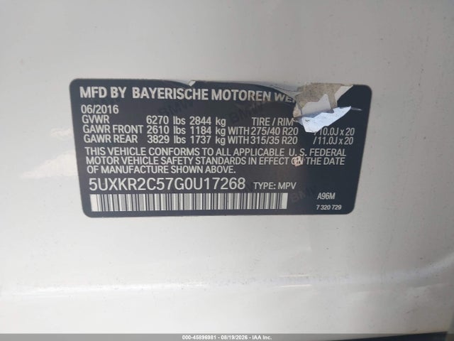 Aukcja sprzedaży 2016 Bmw X5 Sdrive35i, vin: 5UXKR2C57G0U17268, numer aukcji: 45896981