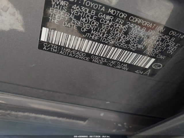 Aukcja sprzedaży 2015 Lexus Is 250, vin: JTHBF1D29F5055792, numer aukcji: 45896985