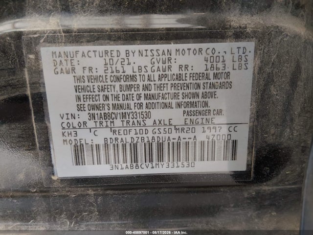 3N1AB8CV1MY331530 Nissan Sentra Sv Xtronic Cvt