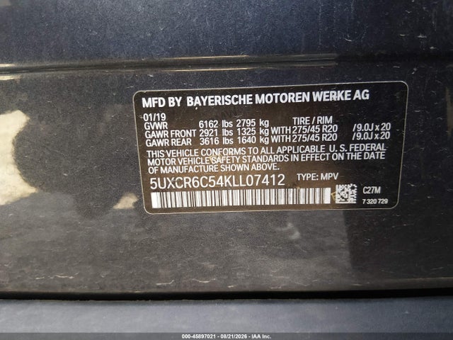 Aukcja sprzedaży 2019 Bmw X5 Xdrive40i, vin: 5UXCR6C54KLL07412, numer aukcji: 45897021