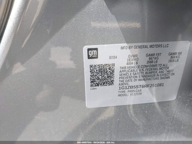 2024 Chevrolet Malibu Fwd Ls მანქანა იყიდება აუქციონზე, vin: 1G1ZB5ST6RF251081, აუქციონის ნომერი: 45897034