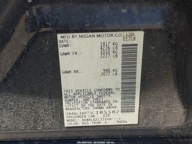 Nissan Altima 2.5 S 2018 1N4AL3AP7JC185582 Image 9