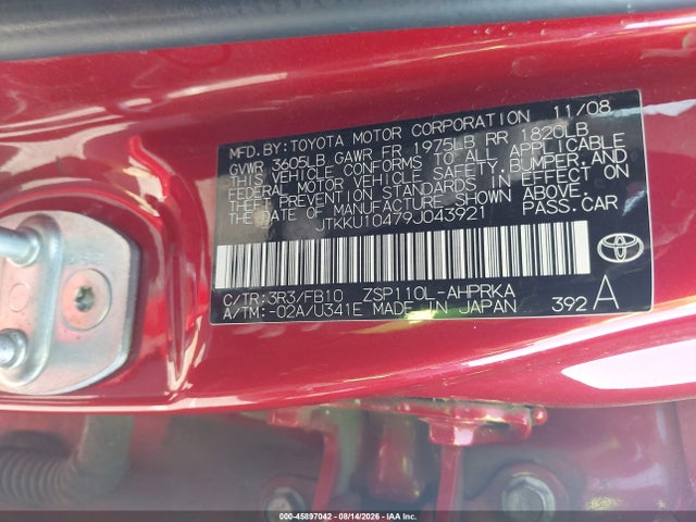 45897042 :رقم المزاد ، JTKKU10479J043921 vin ، 2009 Scion Xd مزاد بيع