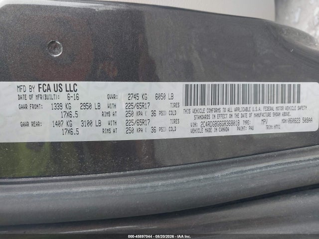 Aukcja sprzedaży 2016 Dodge Grand Caravan Se, vin: 2C4RDGBG6GR368018, numer aukcji: 45897044