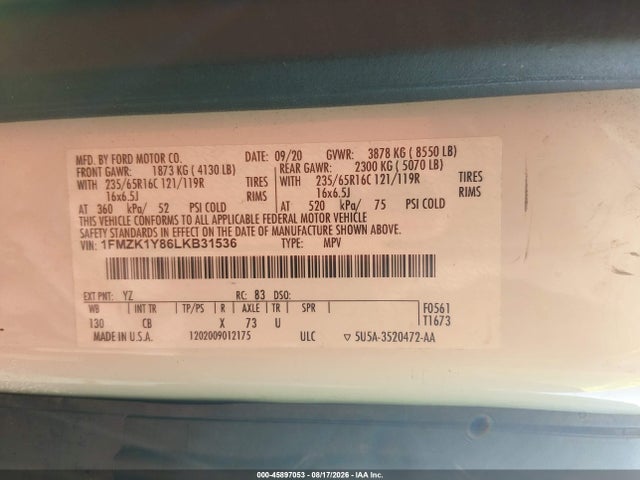 Продаж на аукціоні авто 2020 Ford Transit-150 Passenger Van Xl, vin: 1FMZK1Y86LKB31536, номер лоту: 45897053