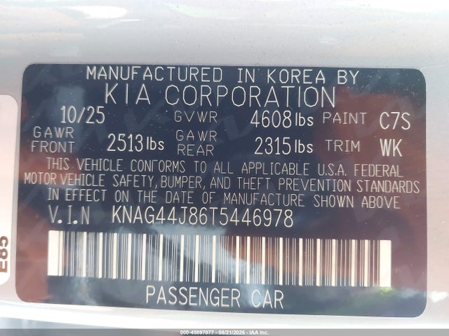 Aukcja sprzedaży 2026 Kia K5 Gt, vin: KNAG44J86T5446978, numer aukcji: 45897077