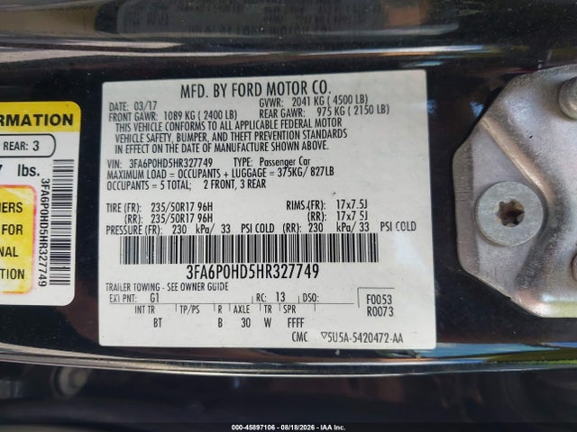Продаж на аукціоні авто 2017 Ford Fusion Se, vin: 3FA6P0HD5HR327749, номер лоту: 45897106