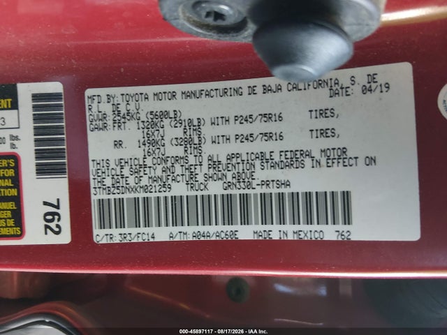 3TMBZ5DNXKM021259 Toyota Tacoma Sr5