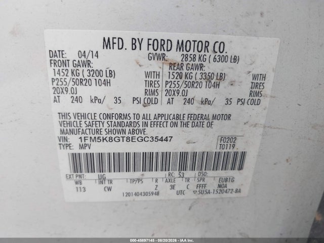 Ford EXPLORER SPORT 2014 1FM5K8GT8EGC35447 Image 9