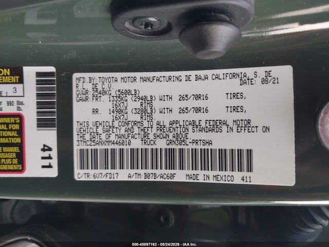 2021 Toyota Tacoma Trd Off-road მანქანა იყიდება აუქციონზე, vin: 3TMCZ5ANXMM446010, აუქციონის ნომერი: 45897162