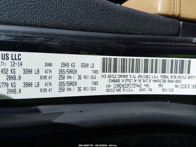 Dodge Durango Citadel 2015 1C4RDHEG3FC737443 Image 9