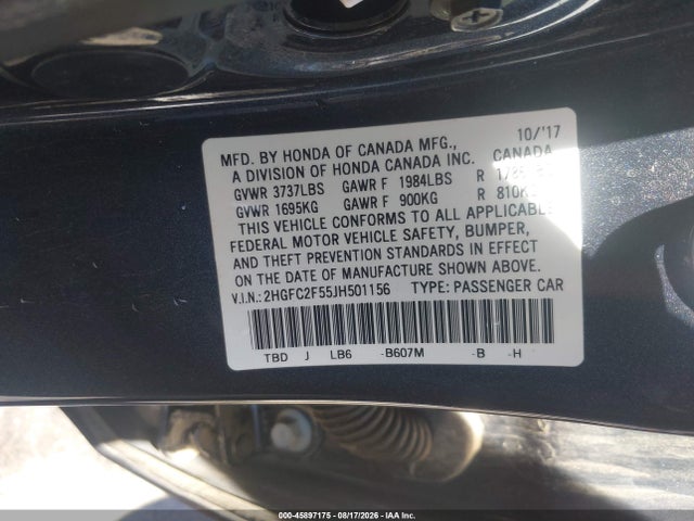 Honda Civic Lx 2018 2HGFC2F55JH501156 Image 9