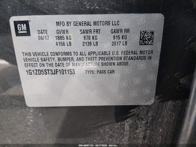 Продаж на аукціоні авто 2018 Chevrolet Malibu Lt, vin: 1G1ZD5ST3JF101153, номер лоту: 45897183
