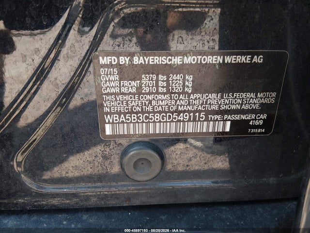 45897193 :رقم المزاد ، WBA5B3C58GD549115 vin ، 2016 Bmw 535i Xdrive مزاد بيع