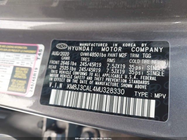 Продажа на аукционе авто 2021 Hyundai Tucson Sport, vin: KM8J3CAL4MU328330, номер лота: 45897195