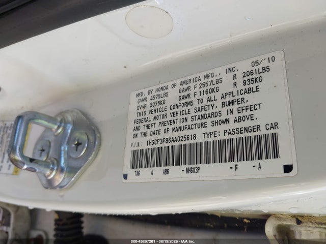 Продажа на аукционе авто 2010 Honda Accord 3.5 Ex-l, vin: 1HGCP3F86AA025618, номер лота: 45897201