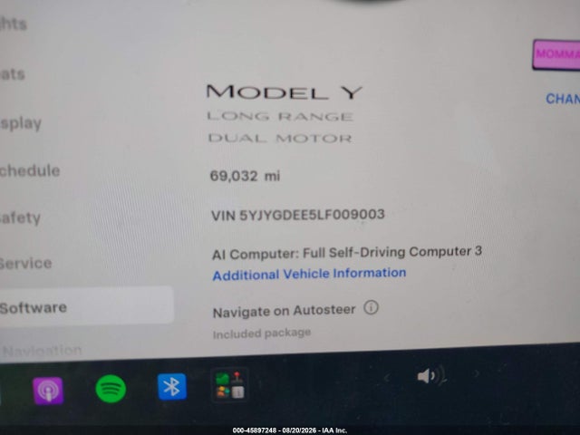 Продаж на аукціоні авто 2020 Tesla Model Y Long Range Dual Motor All-wheel Drive, vin: 5YJYGDEE5LF009003, номер лоту: 45897248
