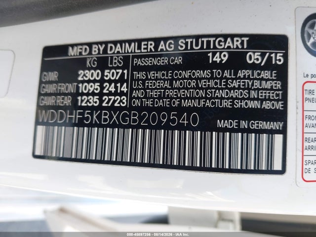 Aukcja sprzedaży 2016 Mercedes-benz E 350, vin: WDDHF5KBXGB209540, numer aukcji: 45897256