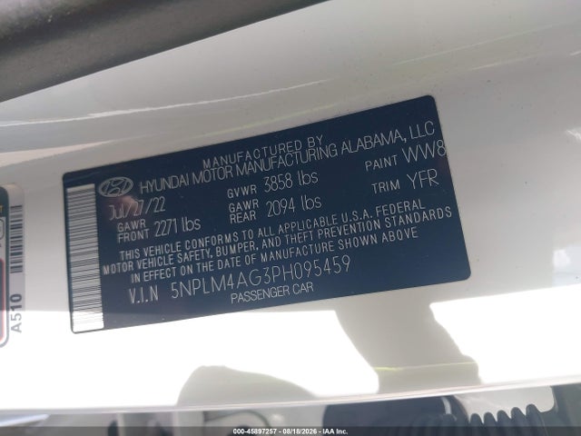 45897257 :رقم المزاد ، 5NPLM4AG3PH095459 vin ، 2023 Hyundai Elantra Sel مزاد بيع