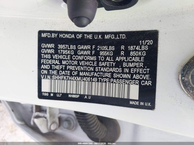 SHHFK7H4XMU406149 Honda Civic Sport