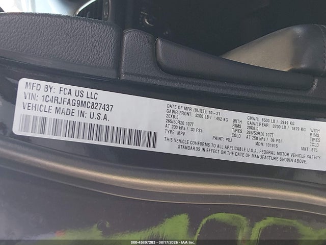 2021 Jeep Grand Cherokee Laredo X 4x4 მანქანა იყიდება აუქციონზე, vin: 1C4RJFAG9MC827437, აუქციონის ნომერი: 45897283