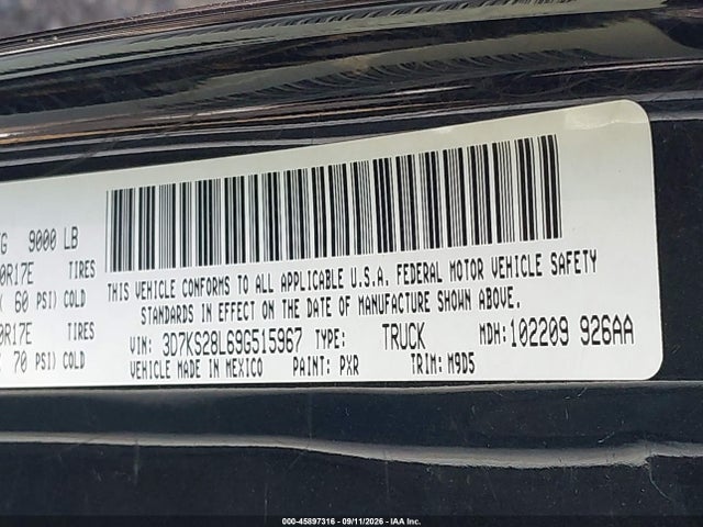 45897316 :رقم المزاد ، 3D7KS28L69G515967 vin ، 2009 Dodge Ram 2500 Slt مزاد بيع