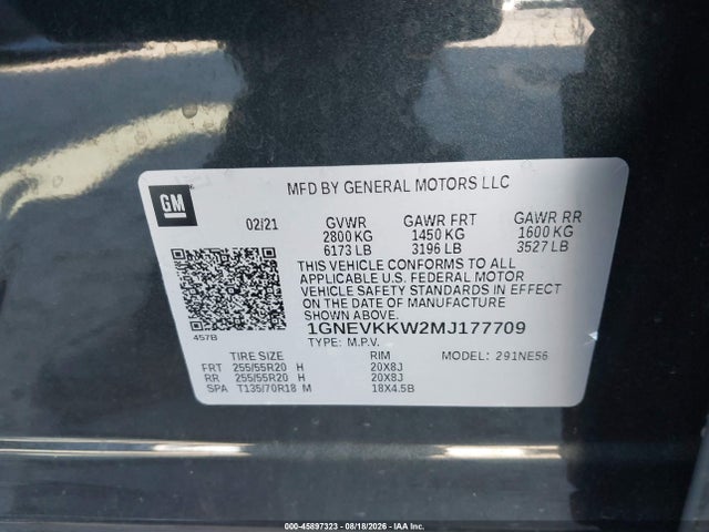 1GNEVKKW2MJ177709 Chevrolet Traverse Awd Premier