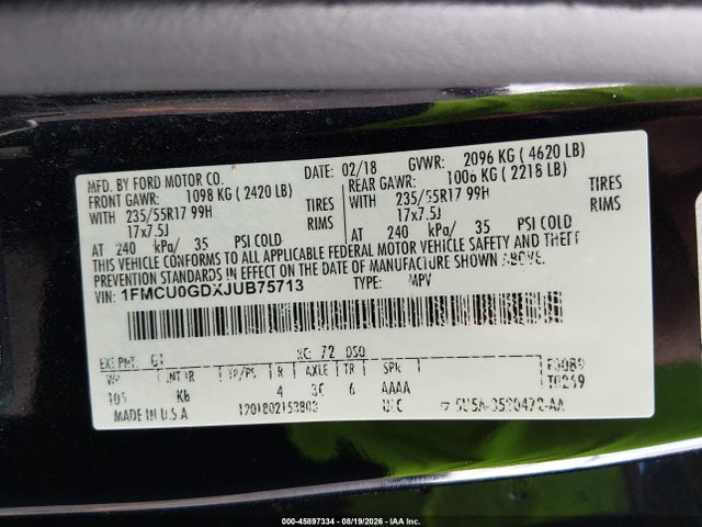 Ford ESCAPE SE 2018 1FMCU0GDXJUB75713 Image 9