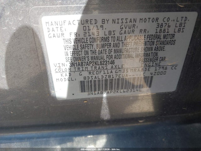 3N1AB7AP2KL623146 Nissan SENTRA SV