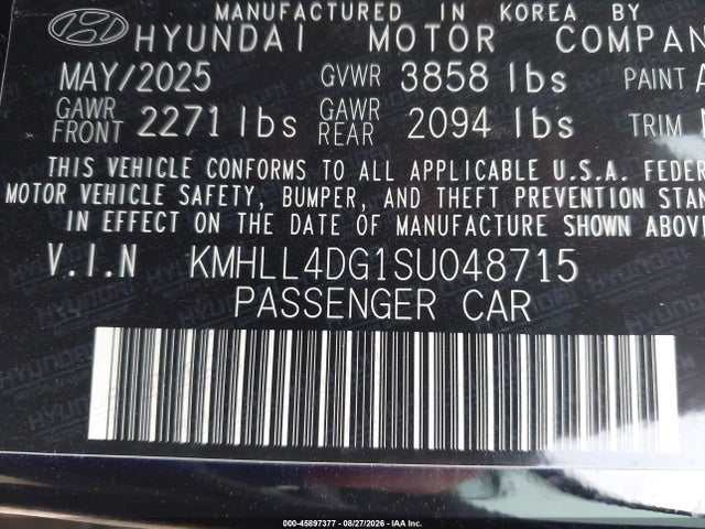 45897377 :رقم المزاد ، KMHLL4DG1SU048715 vin ، 2025 Hyundai Elantra Se مزاد بيع