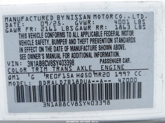 Nissan SENTRA SV 2025 3N1AB8CV8SY403398 Image 9