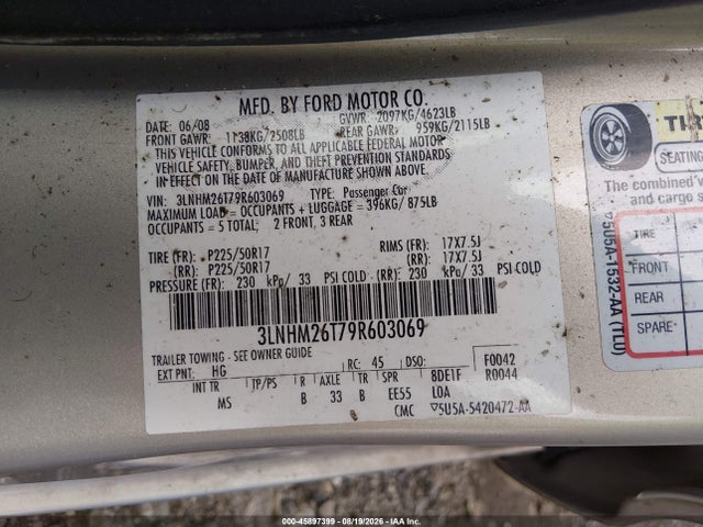 Aukcja sprzedaży 2009 Lincoln Mkz, vin: 3LNHM26T79R603069, numer aukcji: 45897399