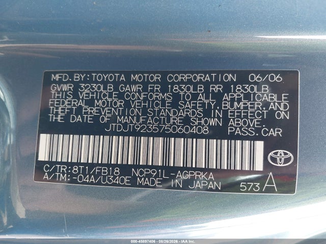 Aukcja sprzedaży 2007 Toyota Yaris, vin: JTDJT923575060408, numer aukcji: 45897406